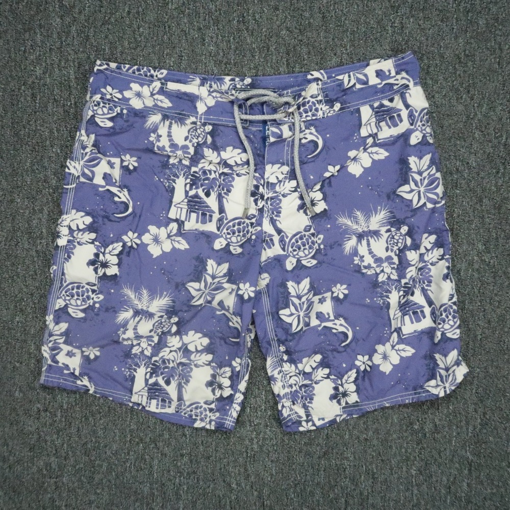 Vilebrequin Board Shorts Mens XL Purple Floral Hawaiian Tropical Print Turtles *